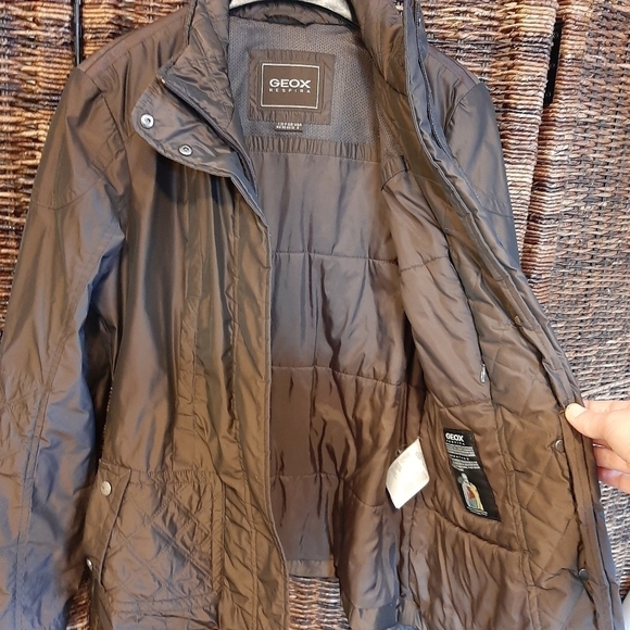 Geox Respira Women's 8 Bronze Jacket Shimmery Quilted Belted Coat Brown Italy - Picture 7 of 15